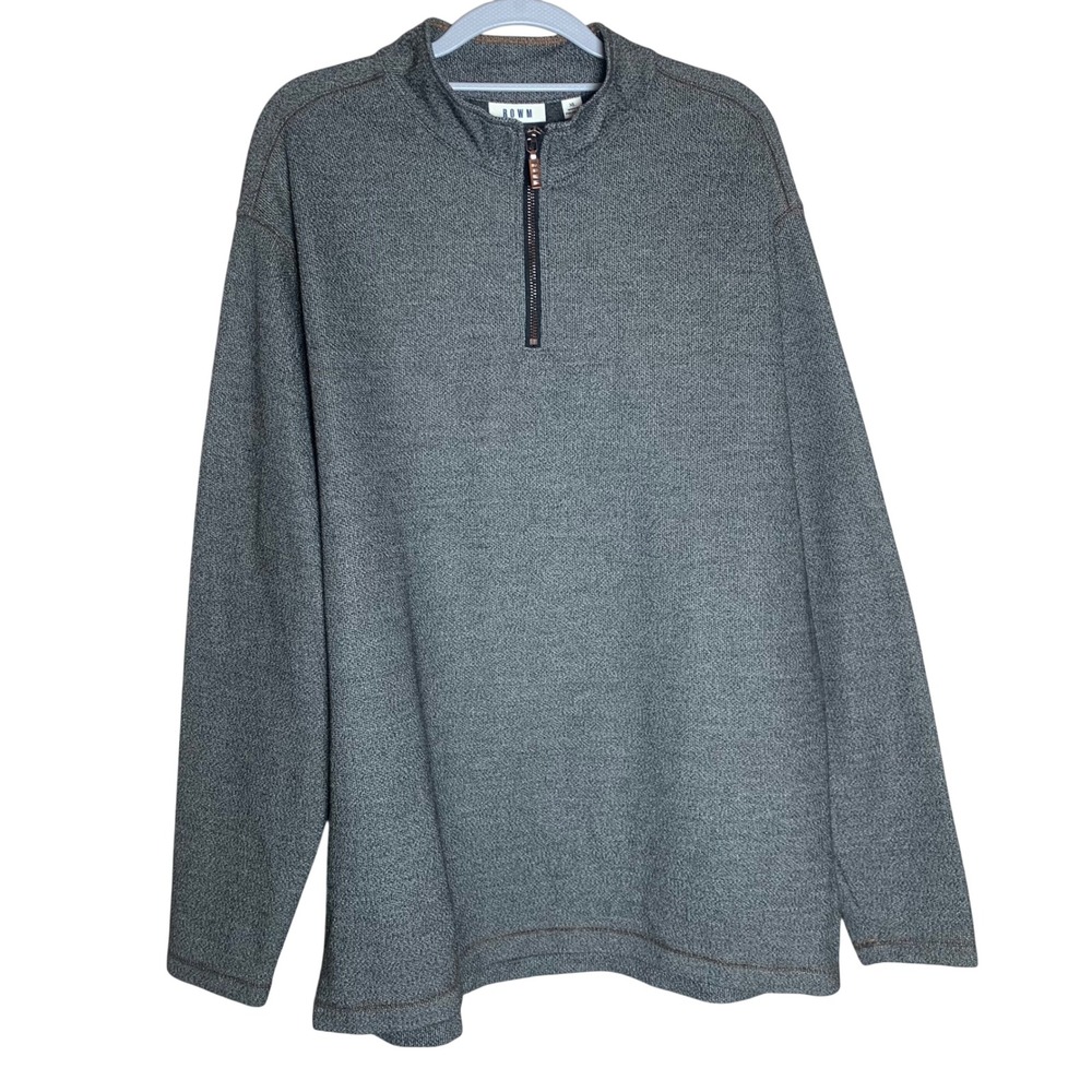 ROWM Quarter-Zip Pullover Men XL Gray Excellent Textured Knit‎ Sweatshirt